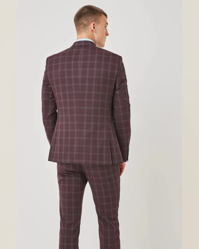 Burgundy Windowpane Tailored Jacket — Bao An Tailor style