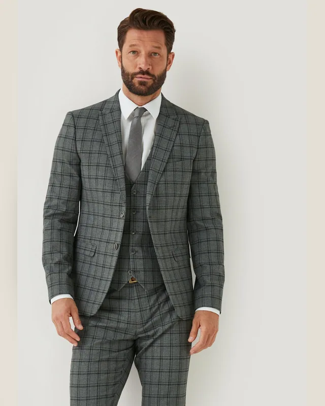 Grey Windowpane Three-Piece Suit — Bao An Tailor style