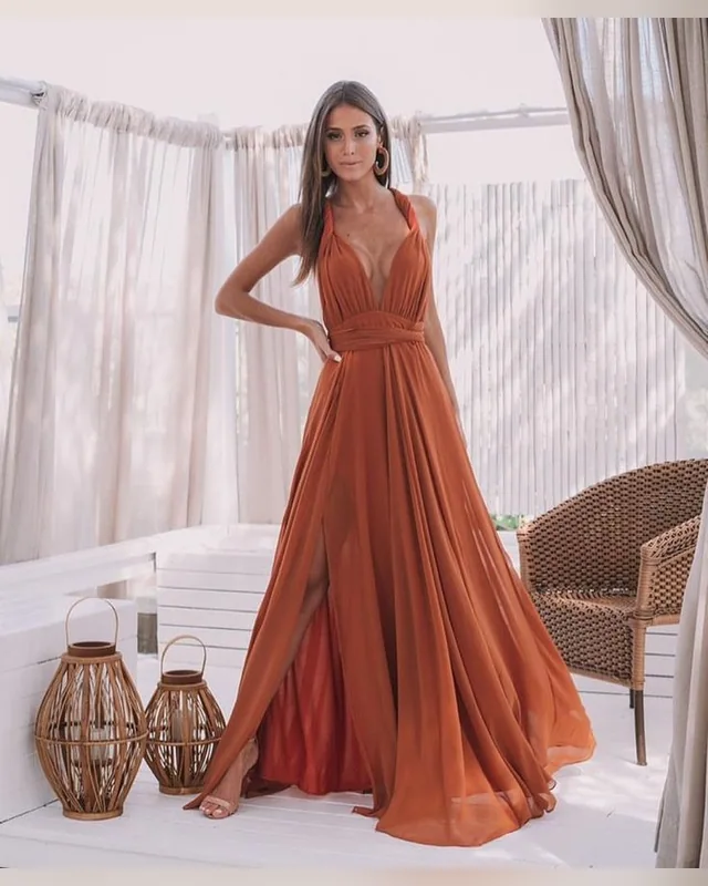 Terracotta Flowing Occasion Dress — Bao An Tailor style