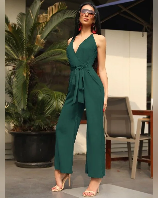 Forest Green Tie-Waist Jumpsuit — Bao An Tailor style