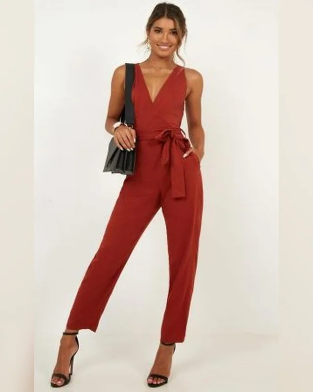 Rust Red Belted Jumpsuit — Bao An Tailor style